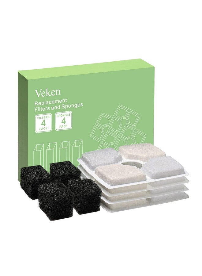 Veken 4 Pack Replacement Filters & 4 Pack Replacement PreFilter Sponges For Automatic Pet Fountain Cat Water Fountain Dog Water Dispenser - Image 1