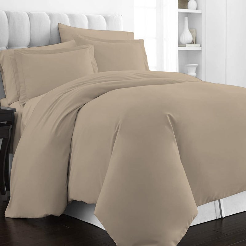 PIZUNA 100% Cotton Duvet Cover Set King Size 260x220 cm Simply Taupe, 400 Thread Count Long Staple Cotton Sateen Weave Duvet Cover Set with 2 Pillowcases (Simply Taupe Bedding Duvet Cover Sets) - Image 1