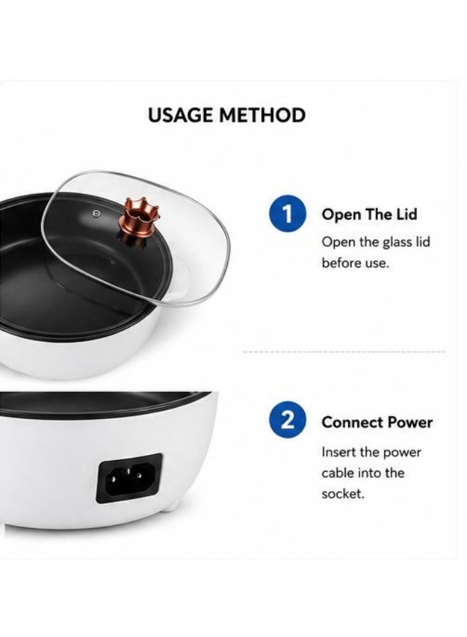 Ruay Multifunction Electric Skillet 4L Non Stick Cooking Pot 1000W Multi Cooker Frying Pan With Glass Lid For Frying Boiling Sautéing RA90 - Image 4