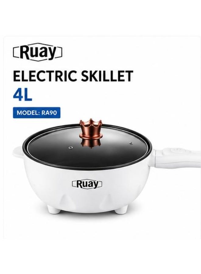 Ruay Multifunction Electric Skillet 4L Non Stick Cooking Pot 1000W Multi Cooker Frying Pan With Glass Lid For Frying Boiling Sautéing RA90 - Image 2