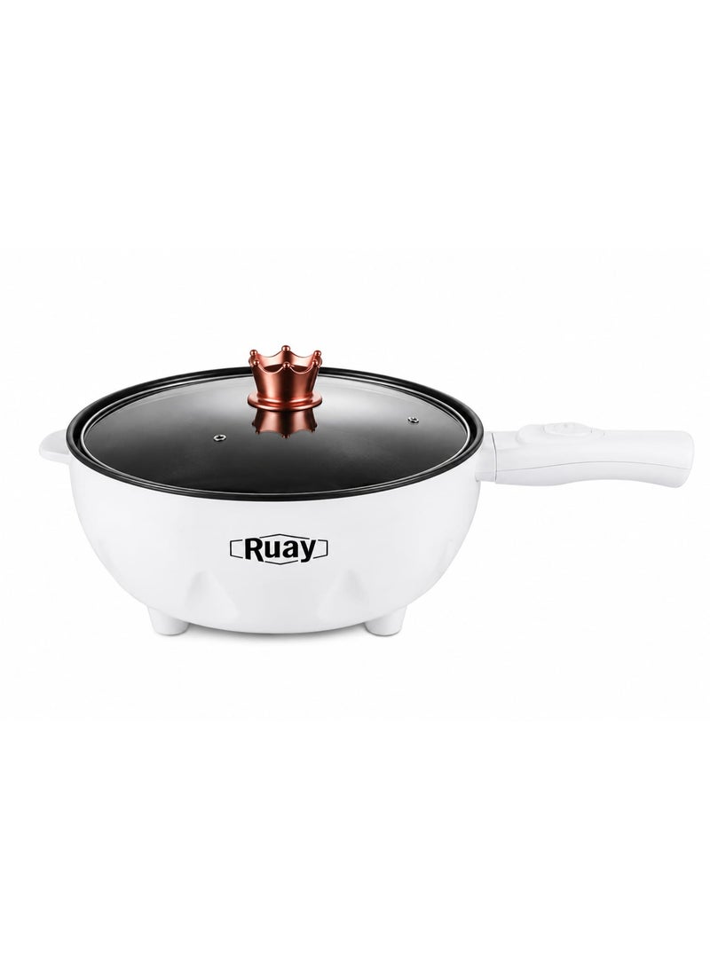 Ruay Multifunction Electric Skillet 4L Non Stick Cooking Pot 1000W Multi Cooker Frying Pan With Glass Lid For Frying Boiling Sautéing RA90 - Image 1