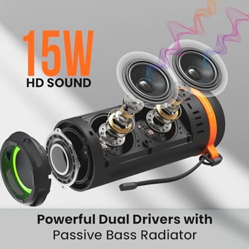 Portronics 15W Breeze 7 Wireless Bluetooth Speaker with Rotational Volume Control, Upto 6 Hours Playtime, Bluetooth 5.4V, Passive Bass Radiator, TWS Mode, RGB LED Lights, Type C Charging(Black) - Image 4