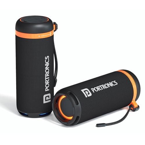 Portronics 15W Breeze 7 Wireless Bluetooth Speaker with Rotational Volume Control, Upto 6 Hours Playtime, Bluetooth 5.4V, Passive Bass Radiator, TWS Mode, RGB LED Lights, Type C Charging(Black) - Image 1