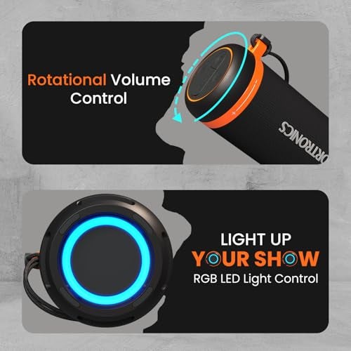 Portronics 15W Breeze 7 Wireless Bluetooth Speaker with Rotational Volume Control, Upto 6 Hours Playtime, Bluetooth 5.4V, Passive Bass Radiator, TWS Mode, RGB LED Lights, Type C Charging(Black) - Image 5