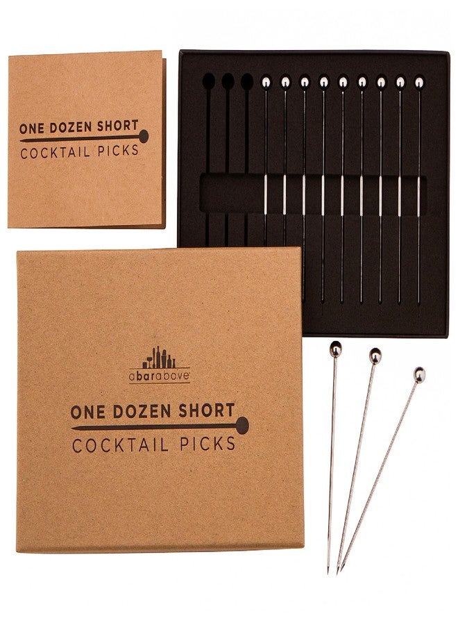 A Bar Above 12-Piece Stainless Steel Cocktail Picks, Short Reusable Garnish Sticks for Drinks, Appetizers, Old Fashioneds, Martinis, Bloody Marys, Shrimp Cocktail, and Entertaining at Home - Image 1