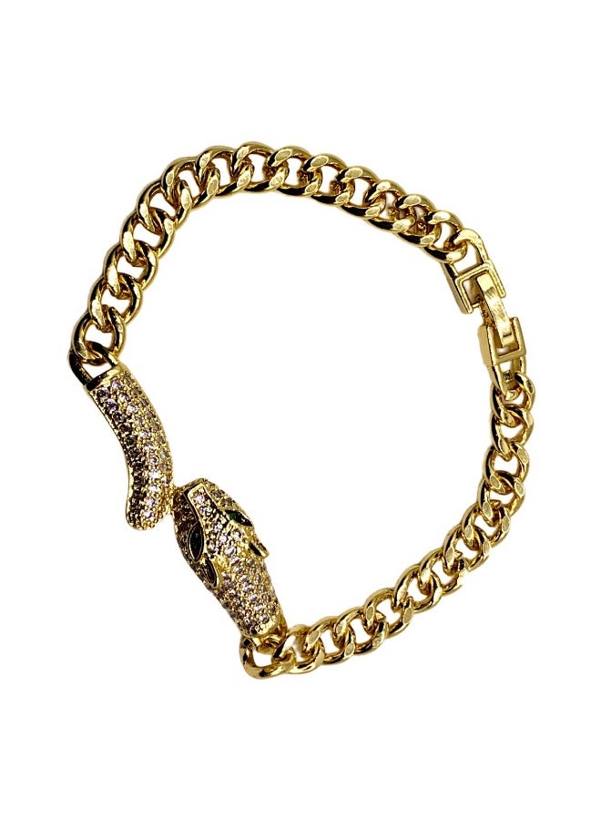 Influence Germany Women's Gold Plated Panther Bracelet – Iced Out Cuban Link with Crystal Stones - Image 1