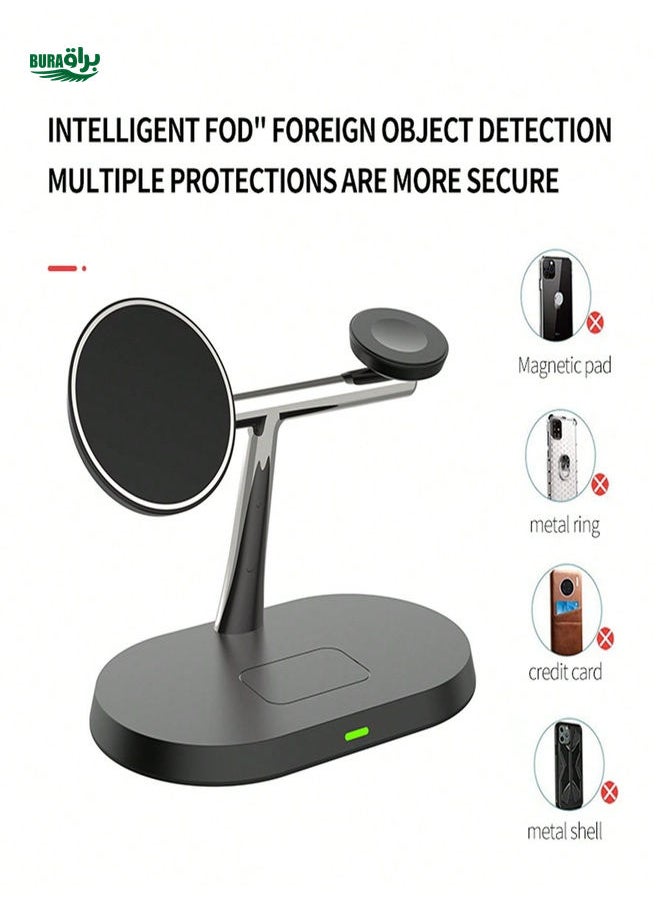 3 In 1 Magnetic Wireless Charger Stand For Macsafe IPhone 15 14 13 12 Pro Max Airpods 3 2 Apple Watch Fast Charging Station Compatible With IPhone Multiple Devices Compatible With IPhone 16 15 14, 13, 12, 11/Pro/Max/Mini/Plus, X, XR, XS/Max, SE, 8/Plus, Compatible With Apple Watch 1-8, Compatible With Airpods 3/2/Pro,Compatible With IPhone, IPad,Android Phone Gifts For Family,Friends,Kids,Birthday,Christmas, Winter, Girlfriend,Boyfriend