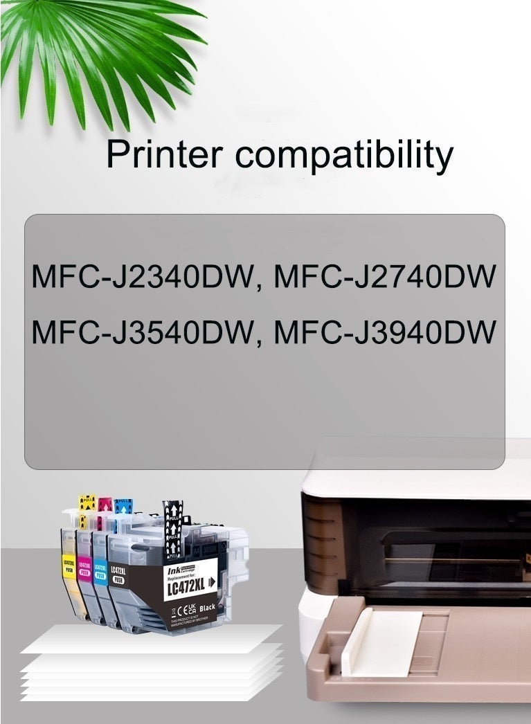 LC472 LC472XL خراطيش حبر متوافقة بديلة، للاستخدام مع طابعات MFC-J2340DW MFC-J2740DW MFC-J3540DW MFC-J3940DW (عبوة من 4، أسود/سماوي/أرجواني/أصفر) - Image 2