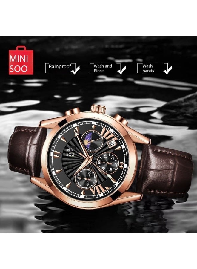 Miniso Luxury Quartz Wristwatch Model 5531 – Classic Leather Strap Waterproof Watch for Men, 30M Water Resistance, Elegant Black Rose Gold Design - Image 5