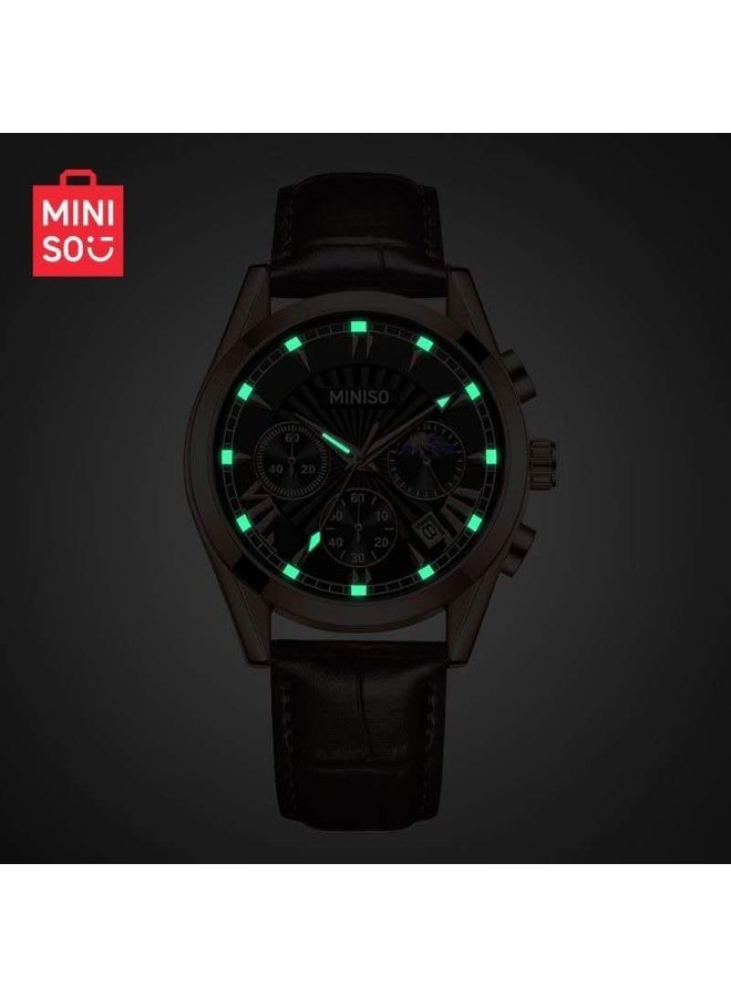 Miniso Luxury Quartz Wristwatch Model 5531 – Classic Leather Strap Waterproof Watch for Men, 30M Water Resistance, Elegant Black Rose Gold Design - Image 4