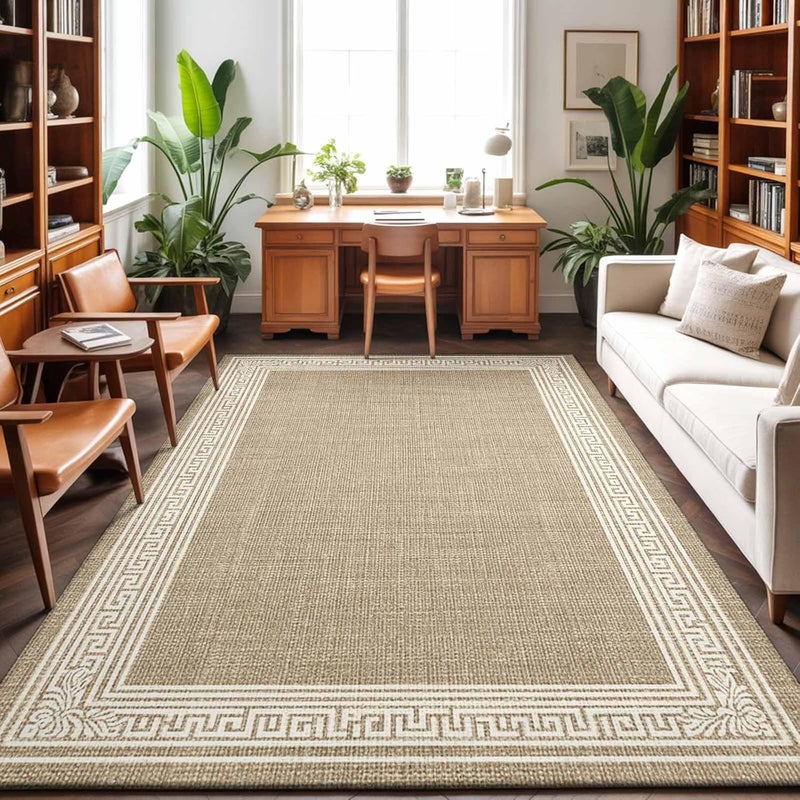 Hallway Runner Rug 2.7'x5', Brown Retro Greek Key Bathroom Area Rugs for Kitchen Bedroom Laundry, Geometric Greece Ancient Meander Fret Non Slip Door Mat Indoor Entrance Floor Throw Bedsides Carpet - Image 1