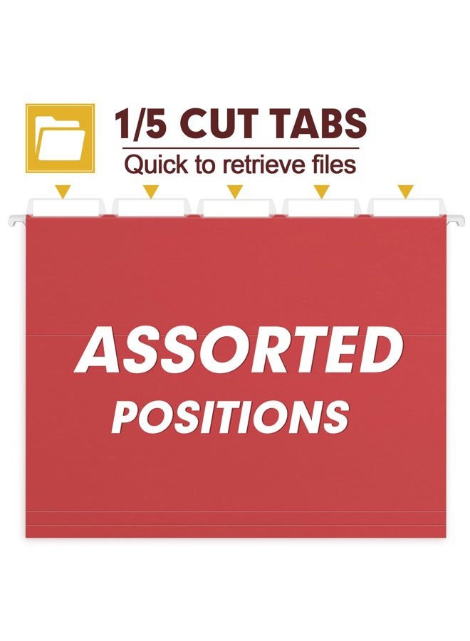 HERKKA Hanging File Folders, 30 Pack Reinforced Letter Size Hanging Folders, Designed for Bulky Files, Filing Cabinet, 1/5-Cut Adjustable Tabs (Red) - Image 3