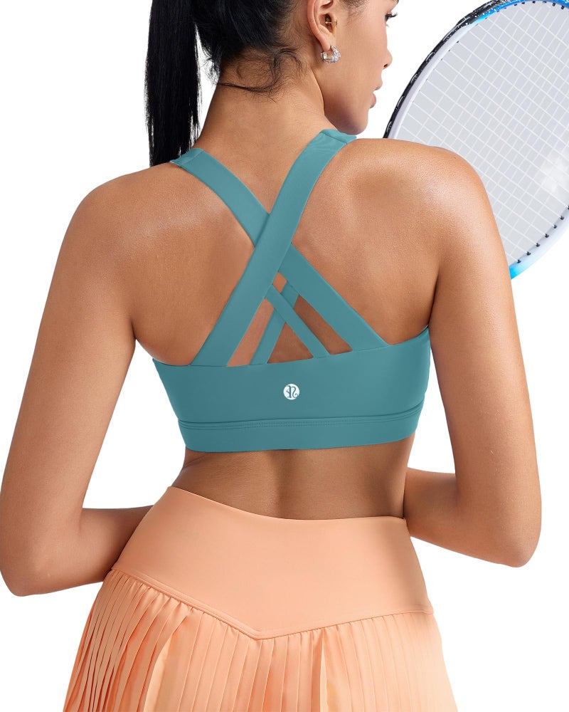 Women's Strappy Criss-Cross Back Sports Bra with Removable Padded Cups, Medium Support, Wire-Free - Image 3