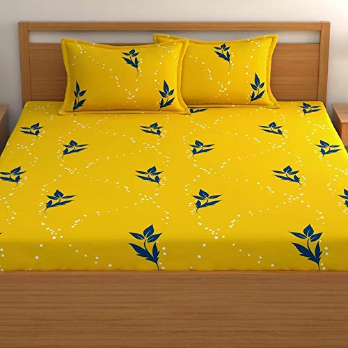 Home Ecstasy 100% Cotton King Fitted Bedsheet with 2 Pillow Covers - (Size 72 x 78 inches, 140 TC, Colour - Yellow) - Image 2