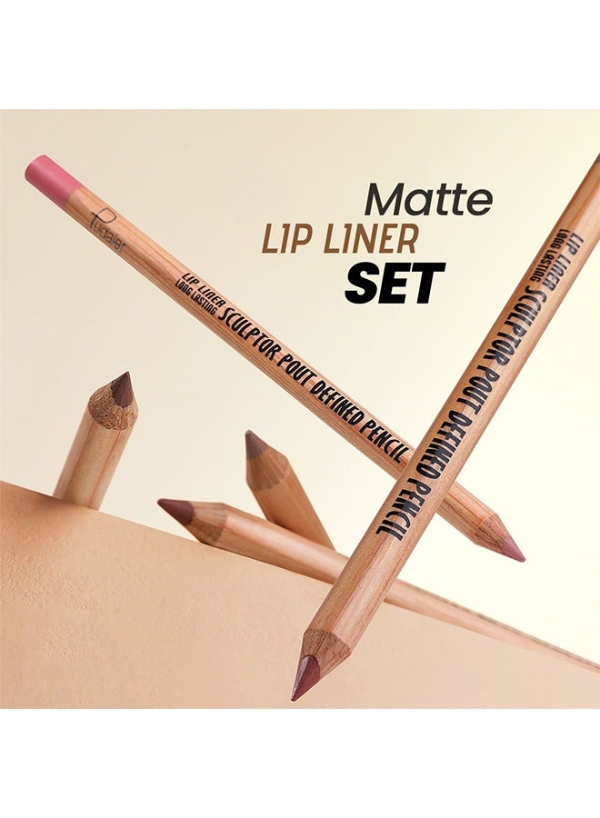 pudaier Flush D Crush, Nude Matte Lip Liner Set, 6 Colors Lipliner Pencil Pack with Sharpener for Define & Sculpt Lip, Long-Lasting Waterproof Non-Smudge Brown Lipliner Delineador De Labios Set 02 - Image 3