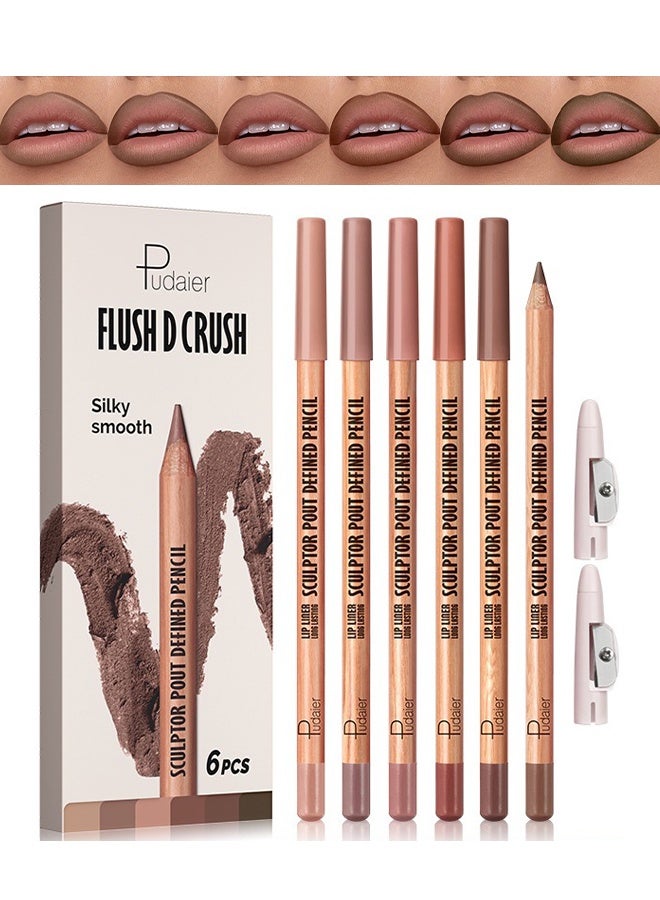 pudaier Flush D Crush, Nude Matte Lip Liner Set, 6 Colors Lipliner Pencil Pack with Sharpener for Define & Sculpt Lip, Long-Lasting Waterproof Non-Smudge Brown Lipliner Delineador De Labios Set 02 - Image 1