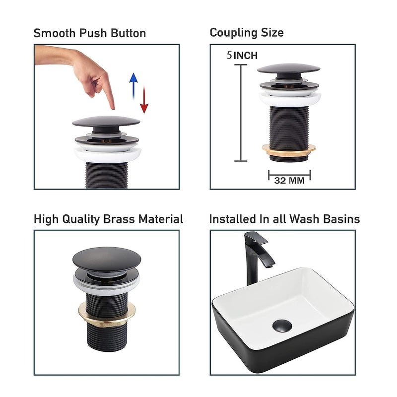 Spazio Black Series Finish Popup Basin DrainerWaste Coupling Pack of 03 Waste Coupling Bathroom Wash BasinVessel Sink 5 Inch Pop Up Flush Valve Faucet - Image 4