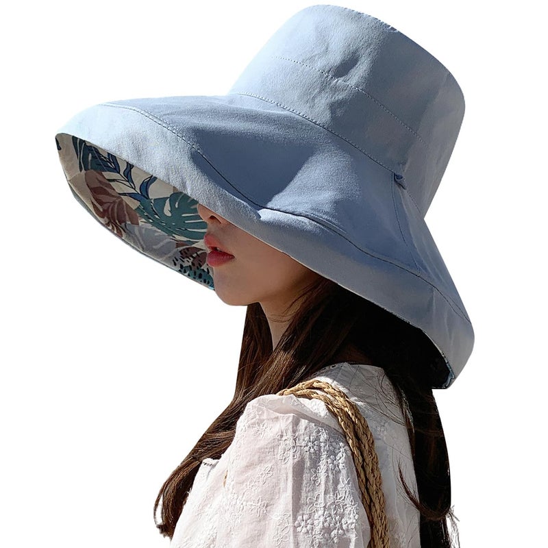 HUAMULAN Women Wide Brim Summer Sun Hat Wired Edge Floral Beach Bucket Hats Reversible Foldable Fishing Travel UV Protection Lady Hat Windproof - Image 1
