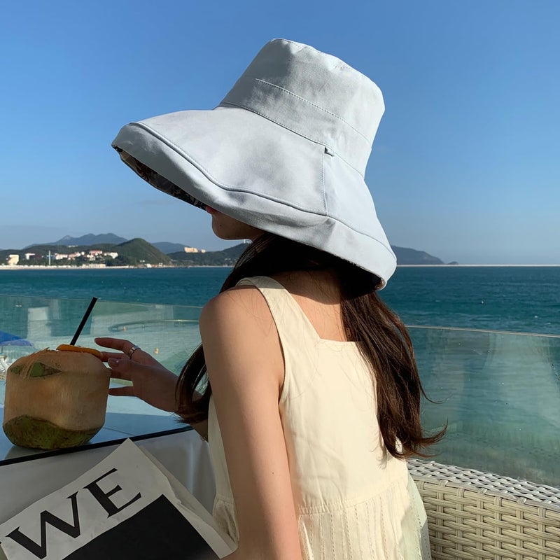 HUAMULAN Women Wide Brim Summer Sun Hat Wired Edge Floral Beach Bucket Hats Reversible Foldable Fishing Travel UV Protection Lady Hat Windproof - Image 3