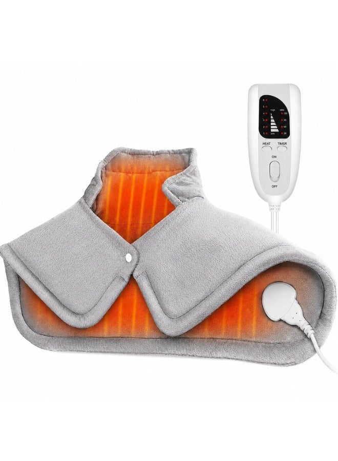 Celeritek Electric Heating Pad for Neck and Shoulder with 6 Heating & 4 Timer Settings, Fast Heating Large Size Heated Wrap with Auto Shut Off & Machine Washable (Silver Gray, 58x42 cm) - Image 1