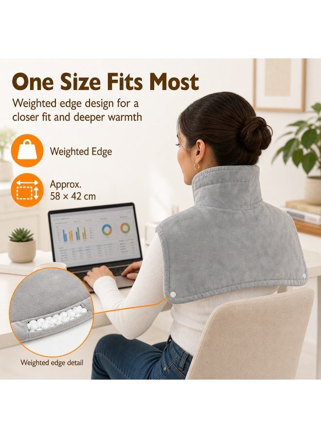 Celeritek Electric Heating Pad for Neck and Shoulder with 6 Heating & 4 Timer Settings, Fast Heating Large Size Heated Wrap with Auto Shut Off & Machine Washable (Silver Gray, 58x42 cm) - Image 3