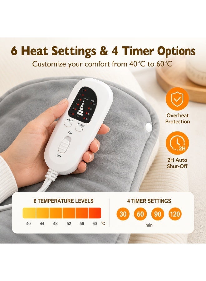 Celeritek Electric Heating Pad for Neck and Shoulder with 6 Heating & 4 Timer Settings, Fast Heating Large Size Heated Wrap with Auto Shut Off & Machine Washable (Silver Gray, 58x42 cm) - Image 5
