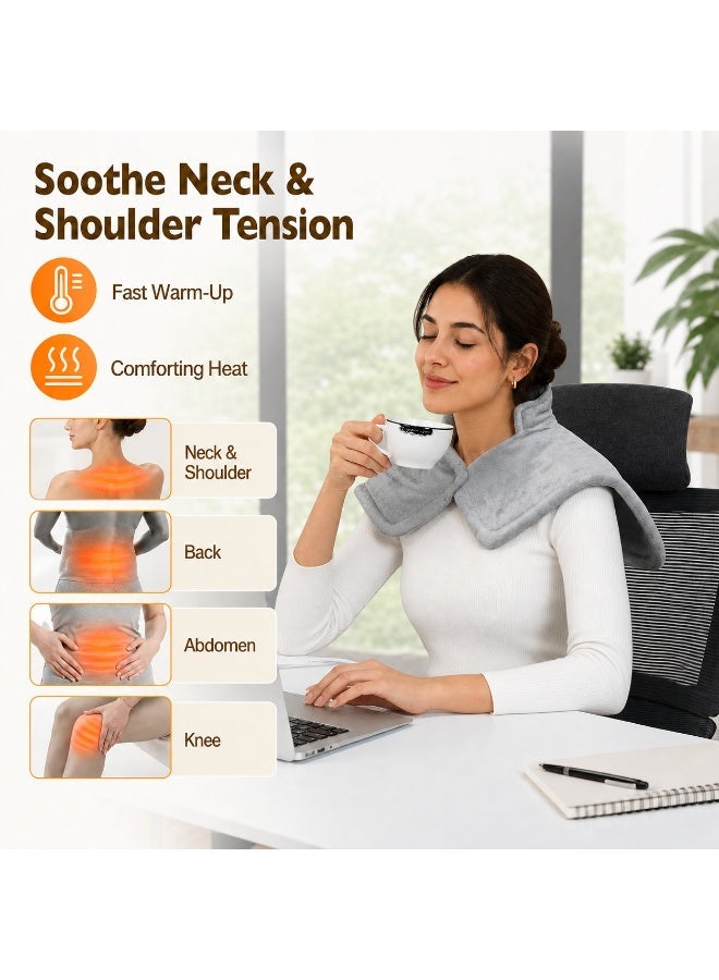 Celeritek Electric Heating Pad for Neck and Shoulder with 6 Heating & 4 Timer Settings, Fast Heating Large Size Heated Wrap with Auto Shut Off & Machine Washable (Silver Gray, 58x42 cm) - Image 4