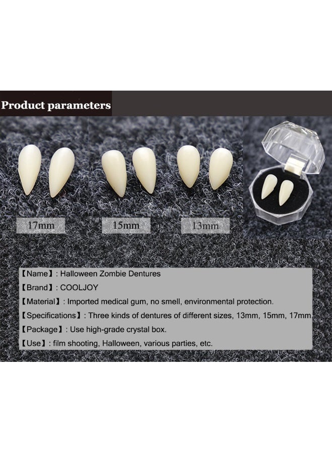 COOLJOY 3 Sizes Vampire Fangs Teeth with Adhesive Halloween Cosplay Props White Horror False Teeth Props Party Favors Masquerade Accessories Gift - Image 2