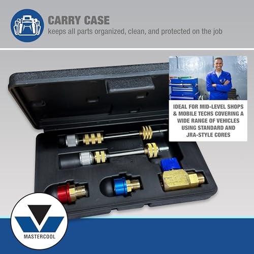 Mastercool 58531 Valve Core Remover/Installer Kit – For R134a Standard & JRA Valve Cores – Service Under Pressure Without Releasing Refrigerant – Includes Adapters & Carrying Case - Image 4