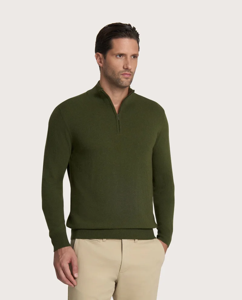 كاميتشسما Half-zip Jumper in military green cashmere blend
