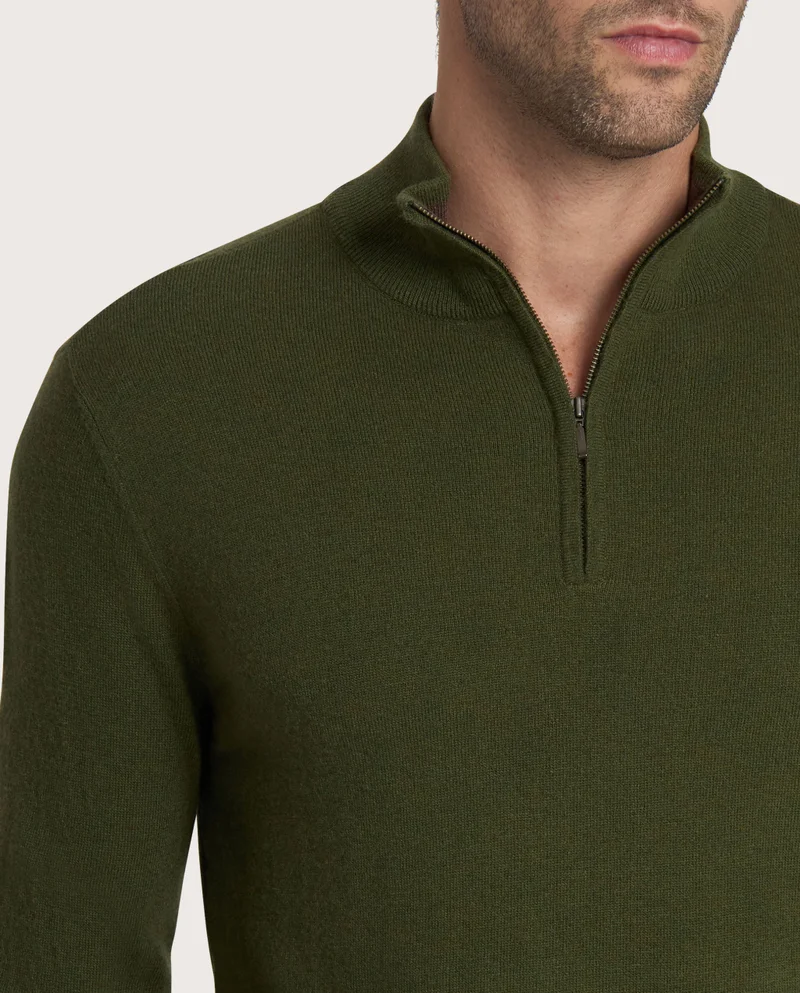 كاميتشسما Half-zip Jumper in military green cashmere blend