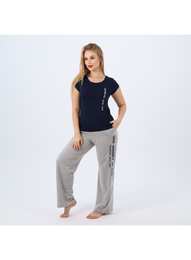 zecotex  Embroidered Women's Cotton Pajama Set – Short Sleeve Top & Wide-Leg Pants – Summer Loungewear (Sizes S to 3XL) - Image 2