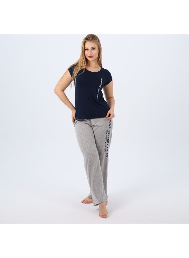 zecotex  Embroidered Women's Cotton Pajama Set – Short Sleeve Top & Wide-Leg Pants – Summer Loungewear (Sizes S to 3XL) - Image 5