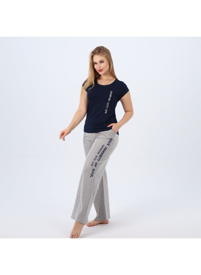 zecotex  Embroidered Women's Cotton Pajama Set – Short Sleeve Top & Wide-Leg Pants – Summer Loungewear (Sizes S to 3XL) - Image 4