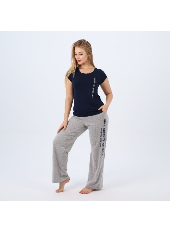 zecotex  Embroidered Women's Cotton Pajama Set – Short Sleeve Top & Wide-Leg Pants – Summer Loungewear (Sizes S to 3XL) - Image 3