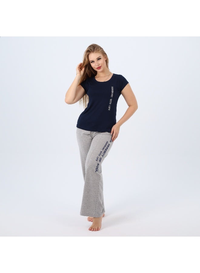 zecotex  Embroidered Women's Cotton Pajama Set – Short Sleeve Top & Wide-Leg Pants – Summer Loungewear (Sizes S to 3XL) - Image 1