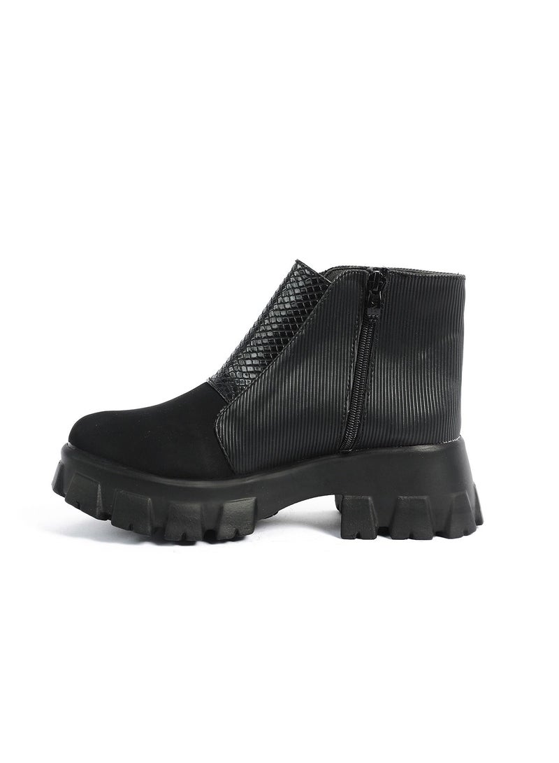 Zahwa Half Boot Satain Fabrice Texture Leather Match Matt Leather And Animal Print Snake Texture Douple Zipper - Image 2