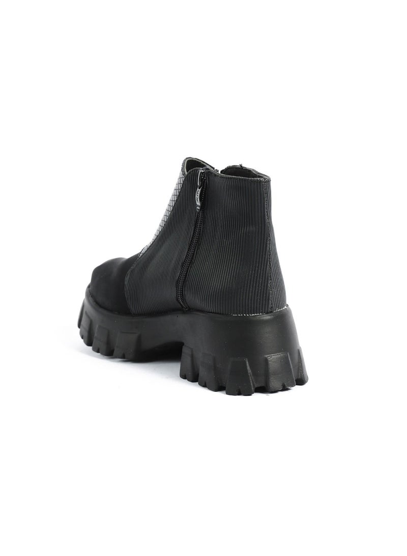 Zahwa Half Boot Satain Fabrice Texture Leather Match Matt Leather And Animal Print Snake Texture Douple Zipper - Image 5