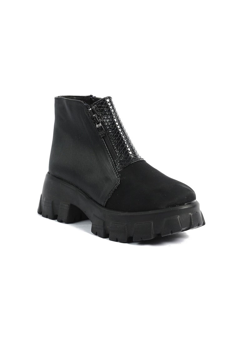 Zahwa Half Boot Satain Fabrice Texture Leather Match Matt Leather And Animal Print Snake Texture Douple Zipper - Image 4