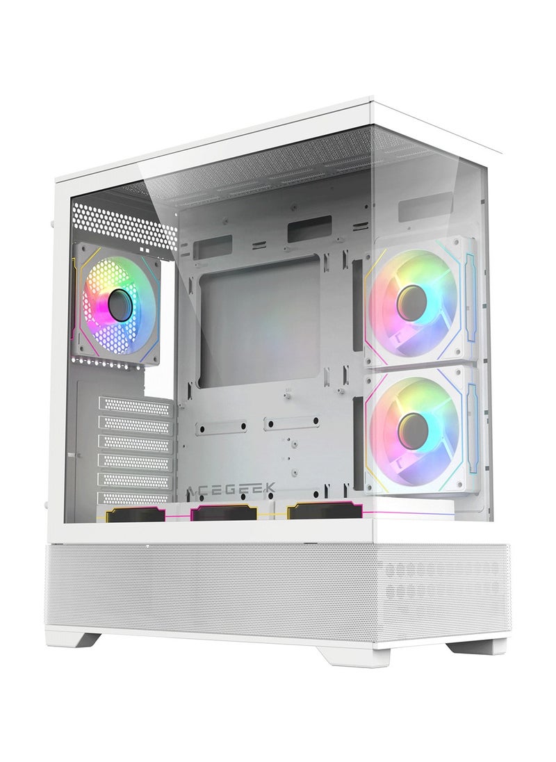 CRUISER حافظة كمبيوتر AceGeek Cruiser L460، مبرد يصل إلى 360 مم و9 مراوح، زجاج مقسّى 0.7 مم ومادة SPCC، USB 3.0، USB 2.0، Type-C، منافذ إدخال/إخراج صوتية عالية الدقة، أبيض | AG-CRUISER-L460-WH  - Image 3