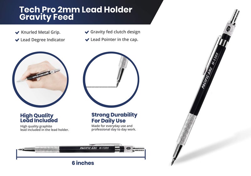 Pacific Arc 2mm Lead Holder and Lead Sharpener, Blue Drafting Pencil for Artist Drawing, Drafting, and Sketching - Image 3