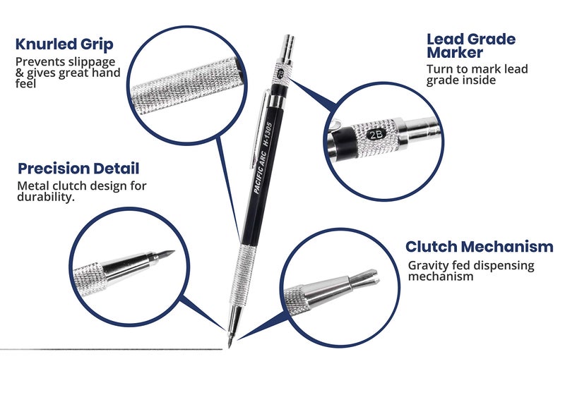 Pacific Arc 2mm Lead Holder and Lead Sharpener, Blue Drafting Pencil for Artist Drawing, Drafting, and Sketching - Image 2