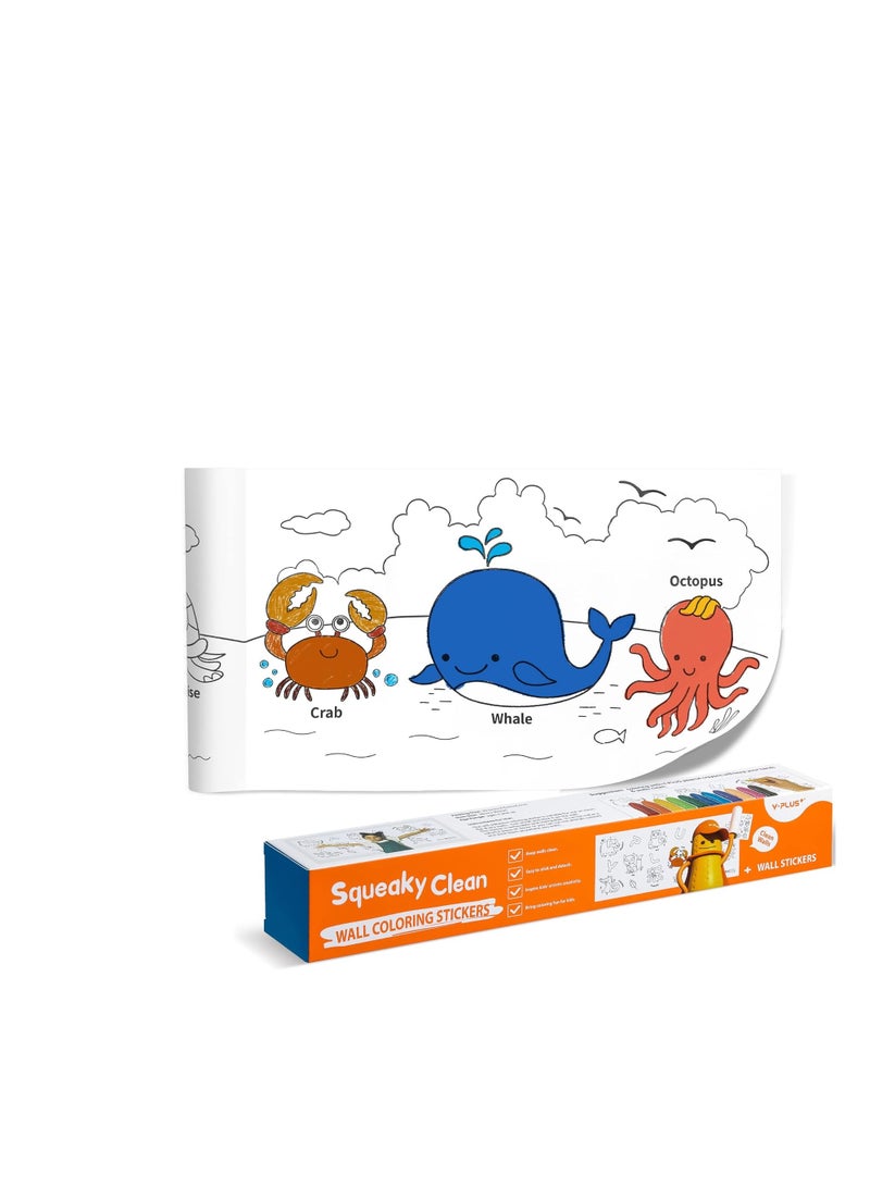 YPLUS,Coloring Paper Roll for Kids, Toddler Drawing Paper Roll, Squeaky Clean Sticky Wall Painting Stickers Set for Gift, 120 * 11.8 Inch Animal - Image 1