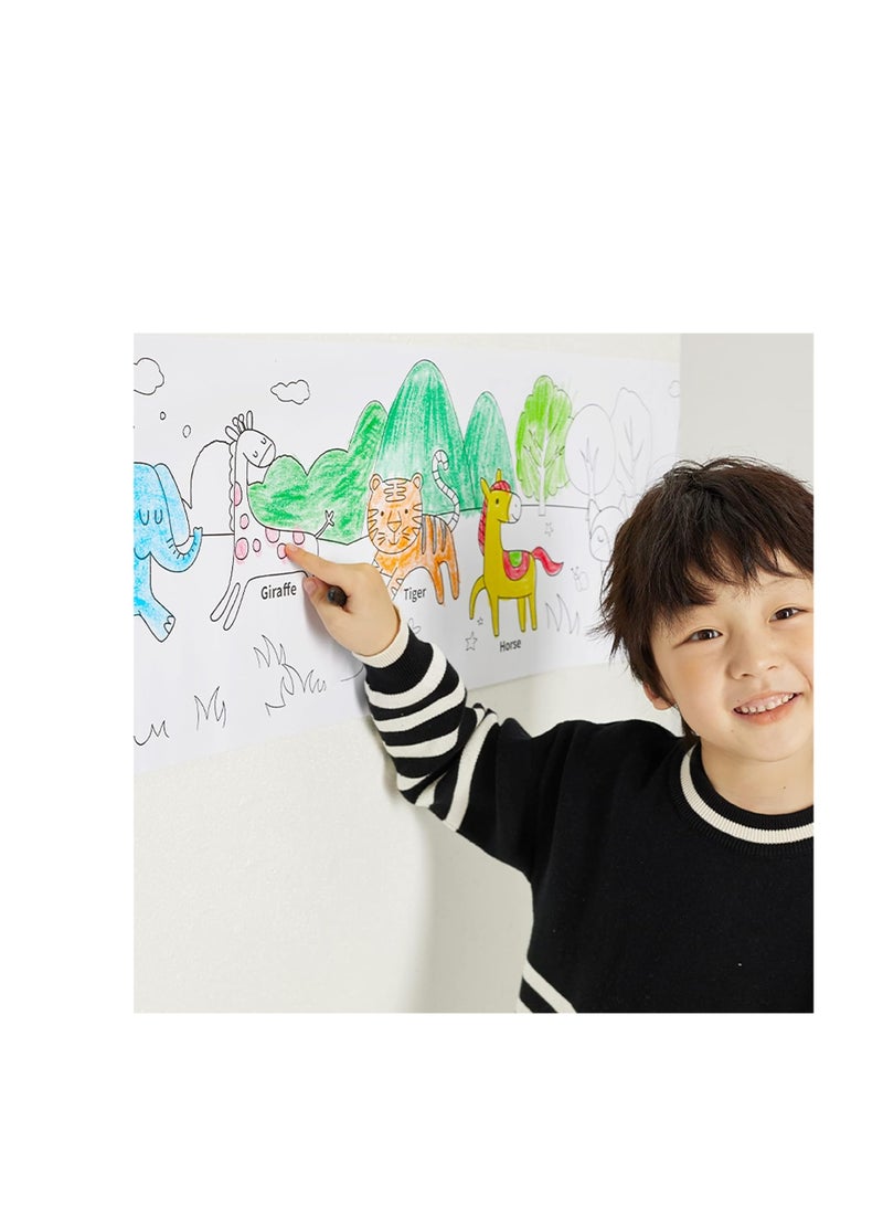 YPLUS,Coloring Paper Roll for Kids, Toddler Drawing Paper Roll, Squeaky Clean Sticky Wall Painting Stickers Set for Gift, 120 * 11.8 Inch Animal - Image 5