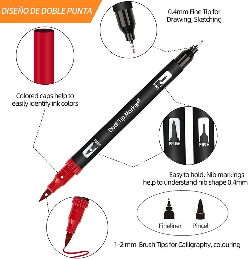 Corslet 36 Water Based Dual Tip Brush Pens: 1-2mm & 0.4mm Tips with Carrying Case for Art, Calligraphy and Sketching - Image 2