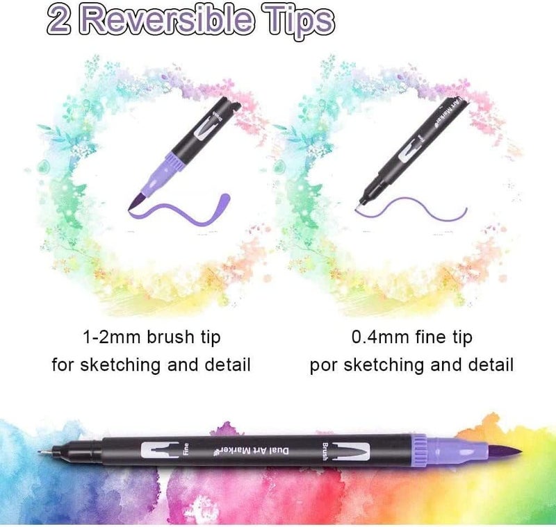 Corslet 36 Water Based Dual Tip Brush Pens: 1-2mm & 0.4mm Tips with Carrying Case for Art, Calligraphy and Sketching - Image 3