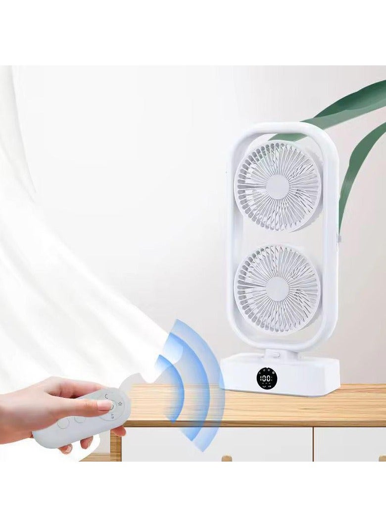 مراوح برج مزدوج بتصميم جديد مع ضوء ليلي LED قابل لإعادة الشحن وبنك طاقة محمول لسطح المكتب - Image 1