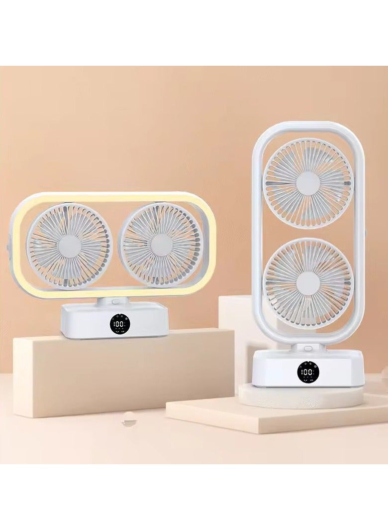 مراوح برج مزدوج بتصميم جديد مع ضوء ليلي LED قابل لإعادة الشحن وبنك طاقة محمول لسطح المكتب - Image 2