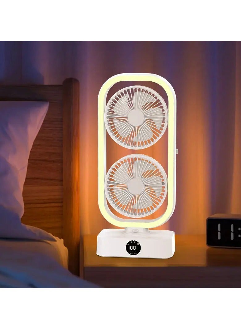 مراوح برج مزدوج بتصميم جديد مع ضوء ليلي LED قابل لإعادة الشحن وبنك طاقة محمول لسطح المكتب - Image 3