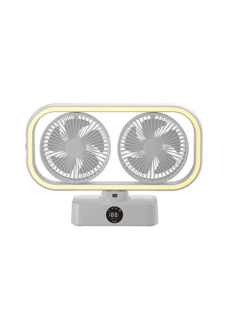 مراوح برج مزدوج بتصميم جديد مع ضوء ليلي LED قابل لإعادة الشحن وبنك طاقة محمول لسطح المكتب - Image 4